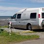 <p align=left>Arrivée au camping Capitaine Homard, Sainte-Flavie. Directement sur le bord du fleuve-mer.Tranquille. C'est rendu à 35$ pllus taxes, pas de rabais. On paie vraiment pour la vue, parce que le camping commence à être désuet.